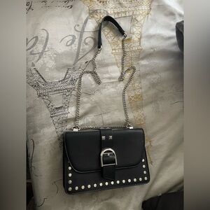 Steve Madden Black Clutch with Silver Chain
